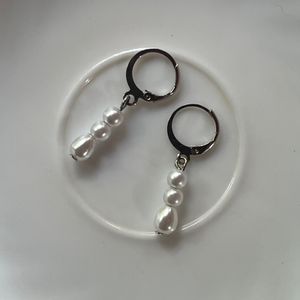 Silver Pearl Hoop Earrings