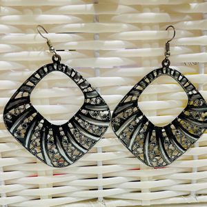 Black & Silver-Tone Colored Metal Earrings