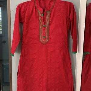 A Red Colour Casual kurta with Collar