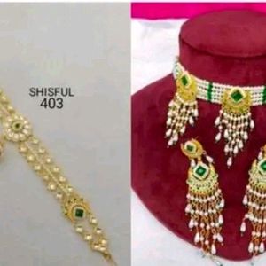 Choker and Earrings With Combo mathapatti,mangtika