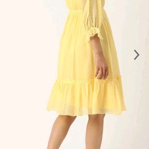 Women Dress. Dobby Weaved Yellow Dress. M Size