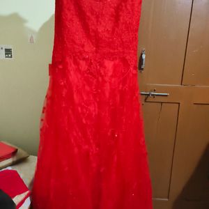 Barbie Red Party Gown With Dupatta