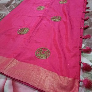 Rose Pink Chanderi Silk Saree