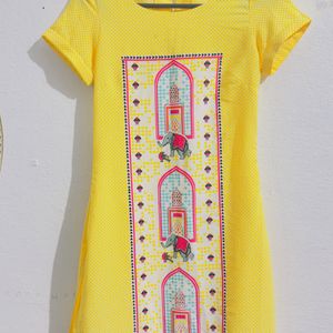 Bright Yellow Ethnic Kurti With Elephant Motif