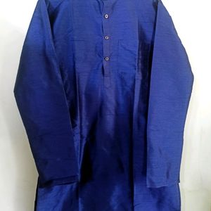 Men's Silk Navy Blue Kurta Pyjama & Printed jacket