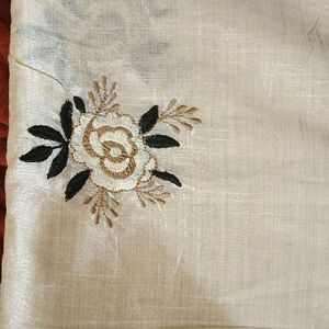 Off white Floral Embroidery Silk Saree