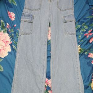 Washed Blue Cargo Jeans