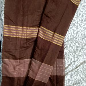 Elegant Brown Saree with Golden Striped Borders