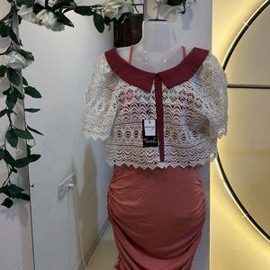 Shein Backless Dress With Korean Crochet Shrug Set