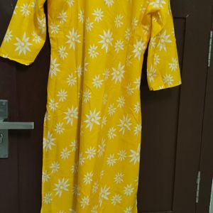 Yellow Kurti With White Flower