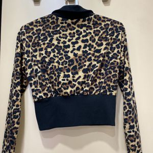 Cheetah print Crop Top With High Neck