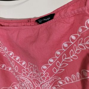 Embroidered Pink Sleeveless Top