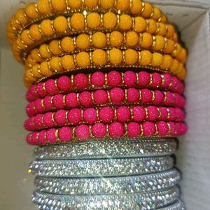 Multicolour Glass Bangles Combo Of 5 Sets