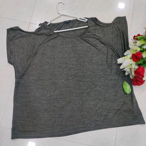 Girls Grey Cut Shoulder Top