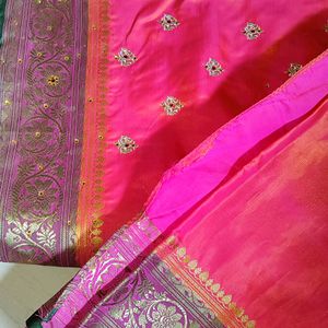 Wedding  Satin Silk Saree With Stiched Blouse