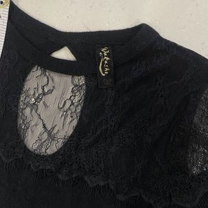 Black Wool Dress With Lace