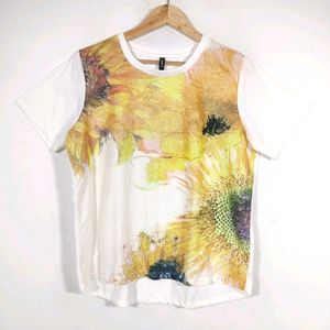 Vintage Floral White Yellow Top (Women)