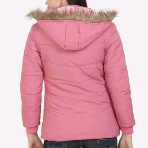 Pink Woolen Fur Puffer Jacket For Women✨