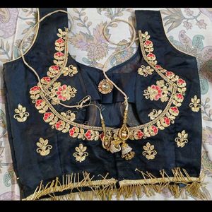 Beautiful Blue Lehanga With Red Dupatta