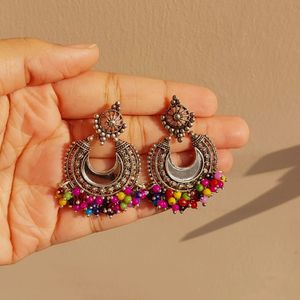 Silver Oxidised Chandbali Earrings