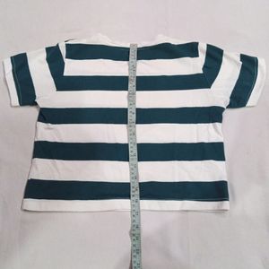 White-green Strip Crop Top