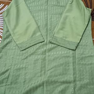 Olive Green Kurta Pant Set Slik Blend