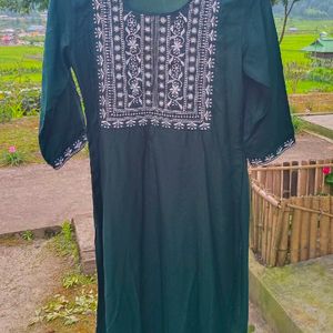 Embroidery Work Beautiful Kurta Sea Green Color