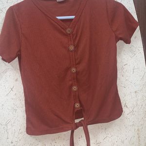 Brown Front Tie Cute Top 32 Bust