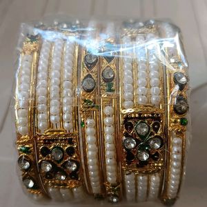 Kundan + Moti Bangles ( Pair Of Both Hand's)