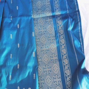 Peacock Blue Saree With Blouse Duble Shade Sare