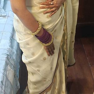 Golden Saree With Purple Blouse.....Ready To Wear