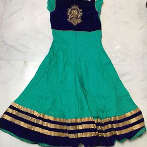 Designer Sea Green Cotton And Velvet Kurti