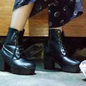 Black  Lace Up Leather Boots