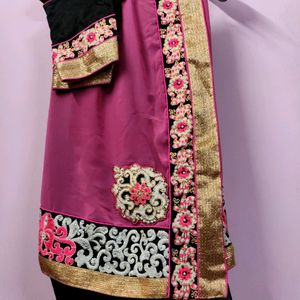 Pink And Black Saree With 36 Inch Blouse - Reducib