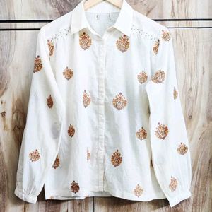 Cream Embroidery Work Shirt Size-44-46