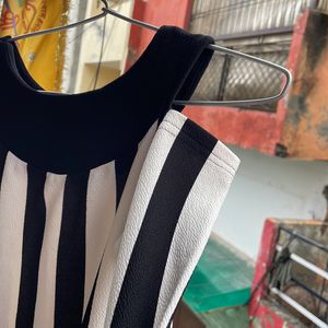 Black And White Line Shoulder Cut Top