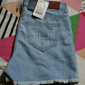 Solid Women Blue Denim Shorts