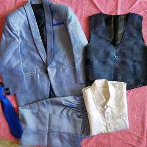 Jeet Ethics 5 Piece Party Suit Set With Tie- Blue