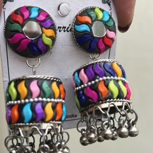 Multicoloured Jhumka earrings