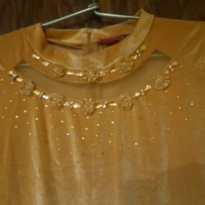 Bedazzled Tan Color Velvet Top