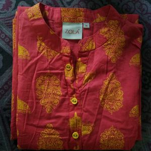 Red And Yellow Printed Kurta