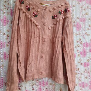 Korean Peach Women Ball Sweater With Embroidery 🌸