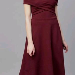 Maroon Women's Stretchable Polyester Wrap Dress