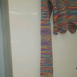 Crochet Multicolour Top With Long Thumb Sleeves