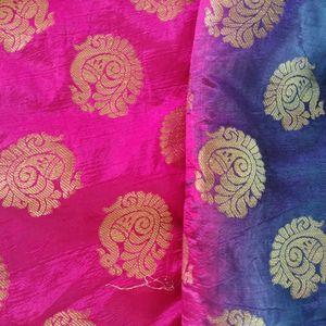 Pink And Blue Art Silk Saree For Women