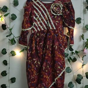 Maroon Colour Printed Wrap Dress With Multi Layer