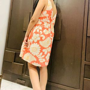 Peach Floral Linen Dress