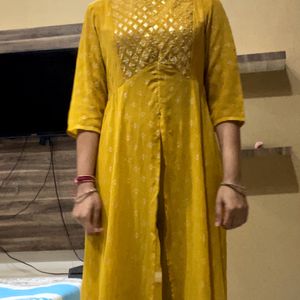 Indya Small Long Flared Front Slit Mustard Colour