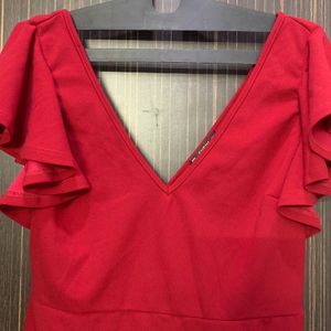 Shein Red V Neck Dress