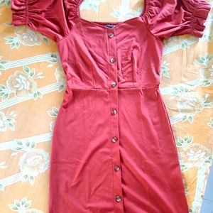 Red Solid Sheath Dress For Women